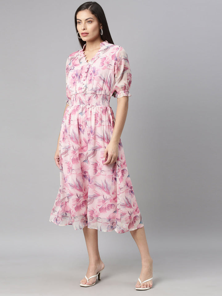 Neerus Pink chiffon straight kurta - side view