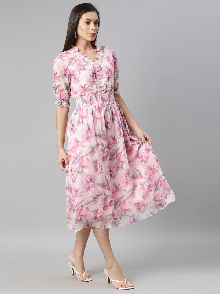 Neerus Pink chiffon straight kurta - detail view 1