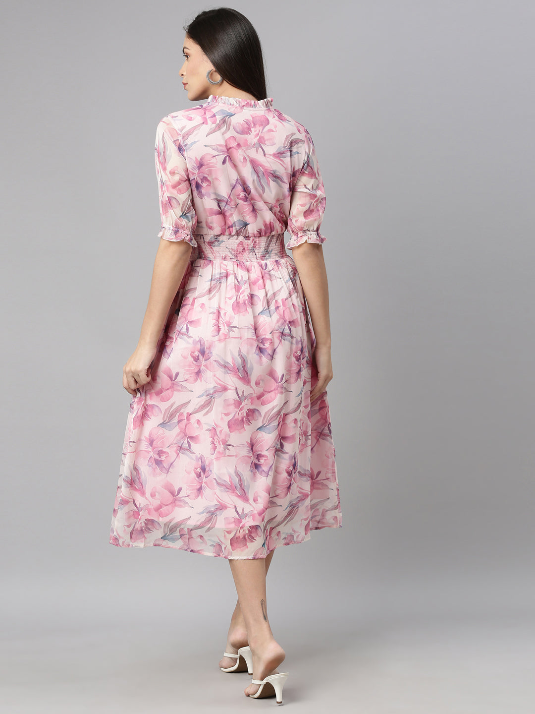 Neerus Pink chiffon straight kurta - detail view 2