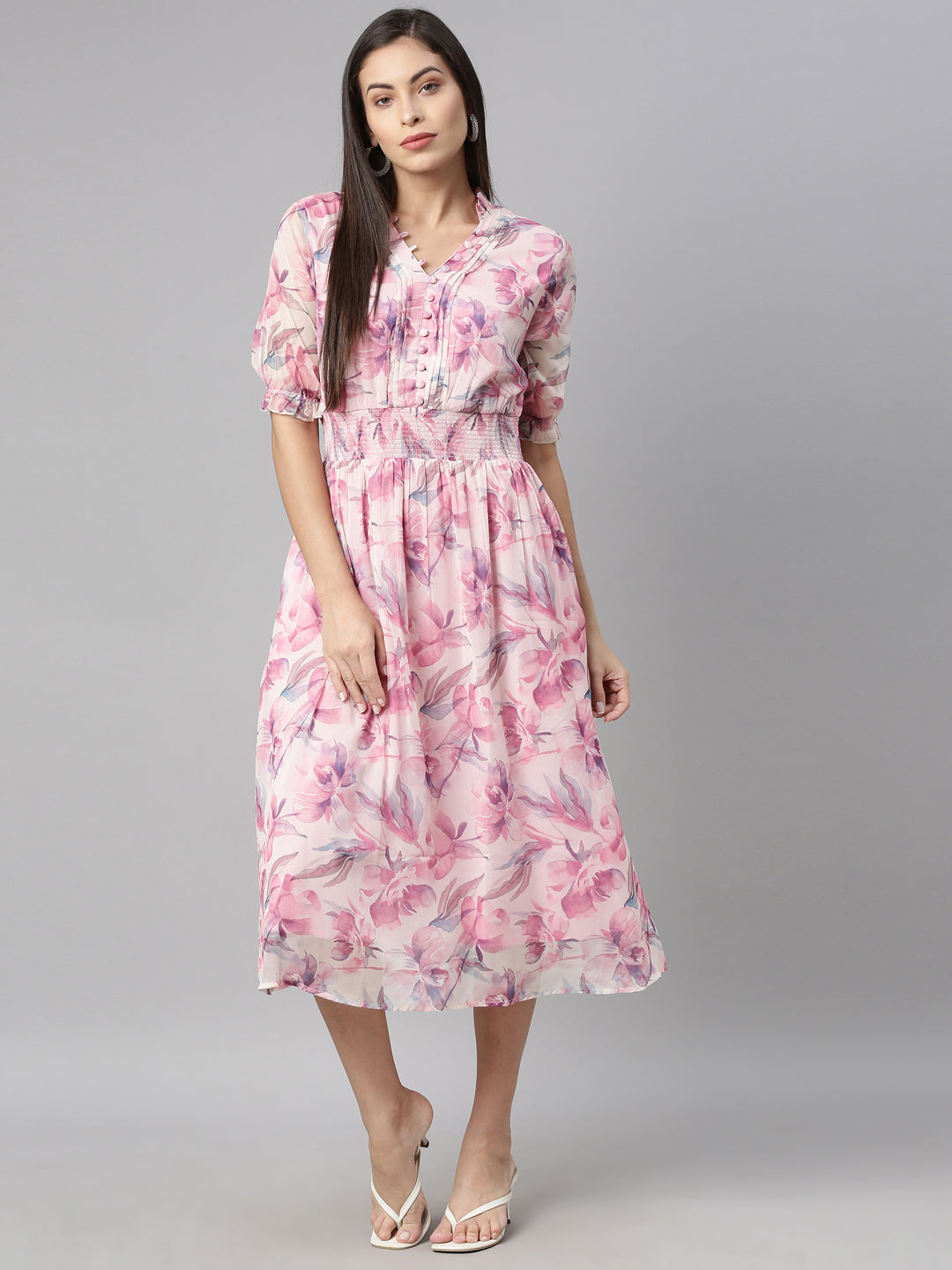 Neerus Pink chiffon straight kurta - detail view 3