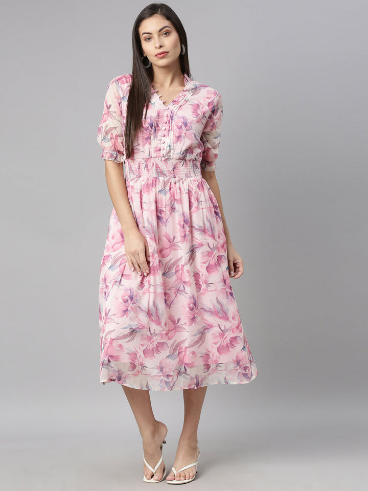 Neerus Pink chiffon straight kurta - detail view 3