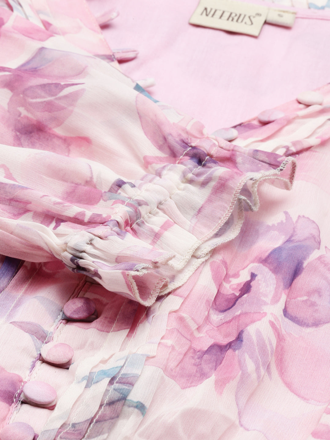 Neerus Pink chiffon straight kurta - detail view 4