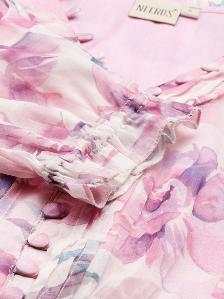 Neerus Pink chiffon straight kurta - detail view 4