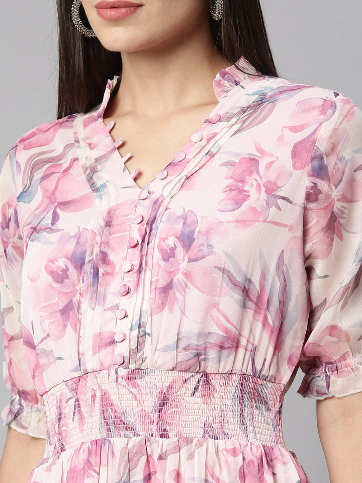 Neerus Pink chiffon straight kurta - detail view 6