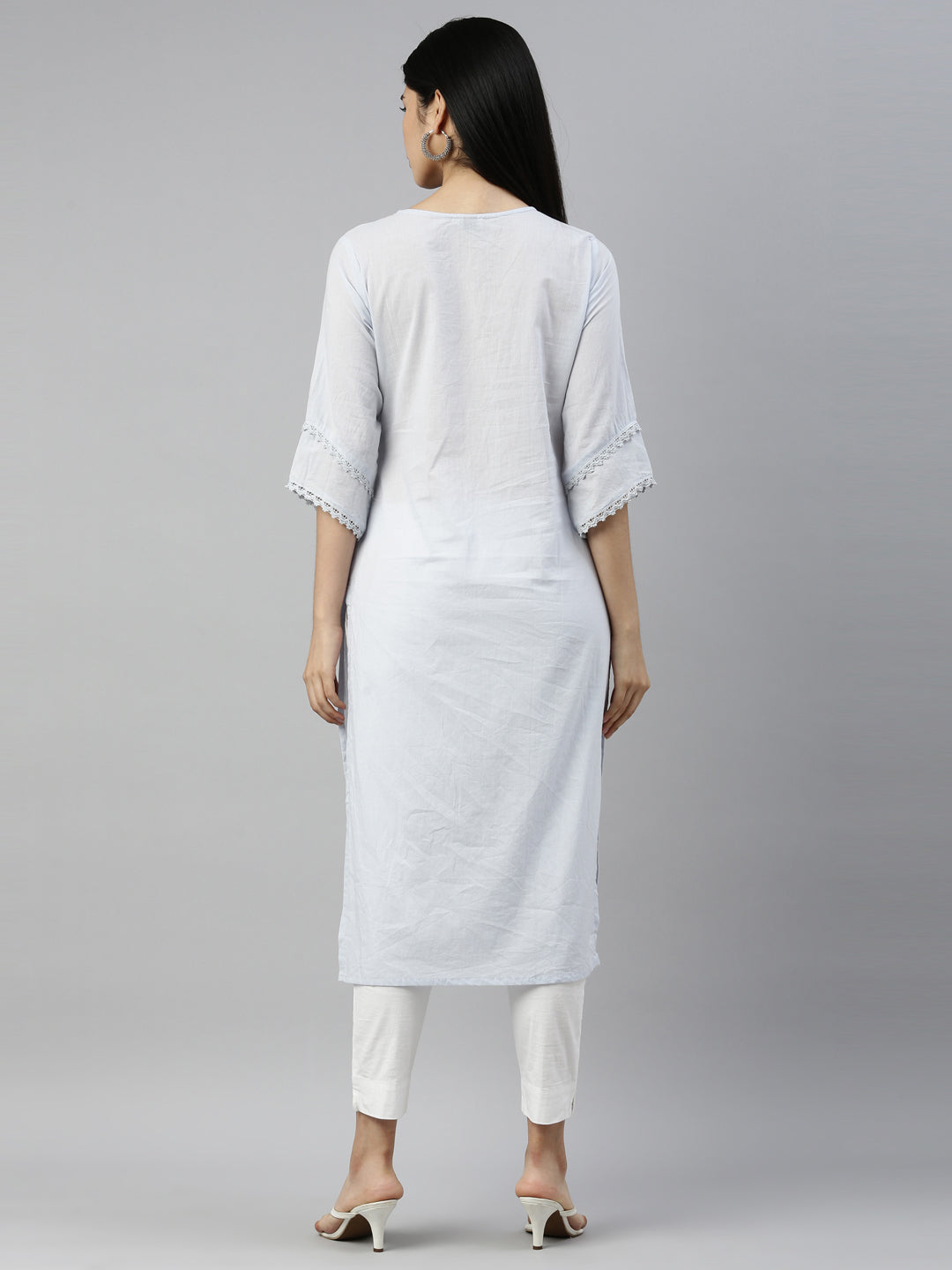 Neerus Grey cotton embellished kurti with geometric print - detail view 2