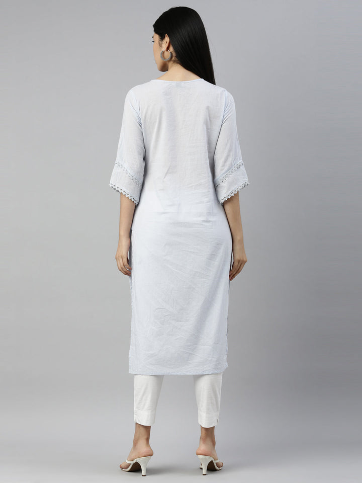 Neerus Grey cotton embellished kurti with geometric print - detail view 2