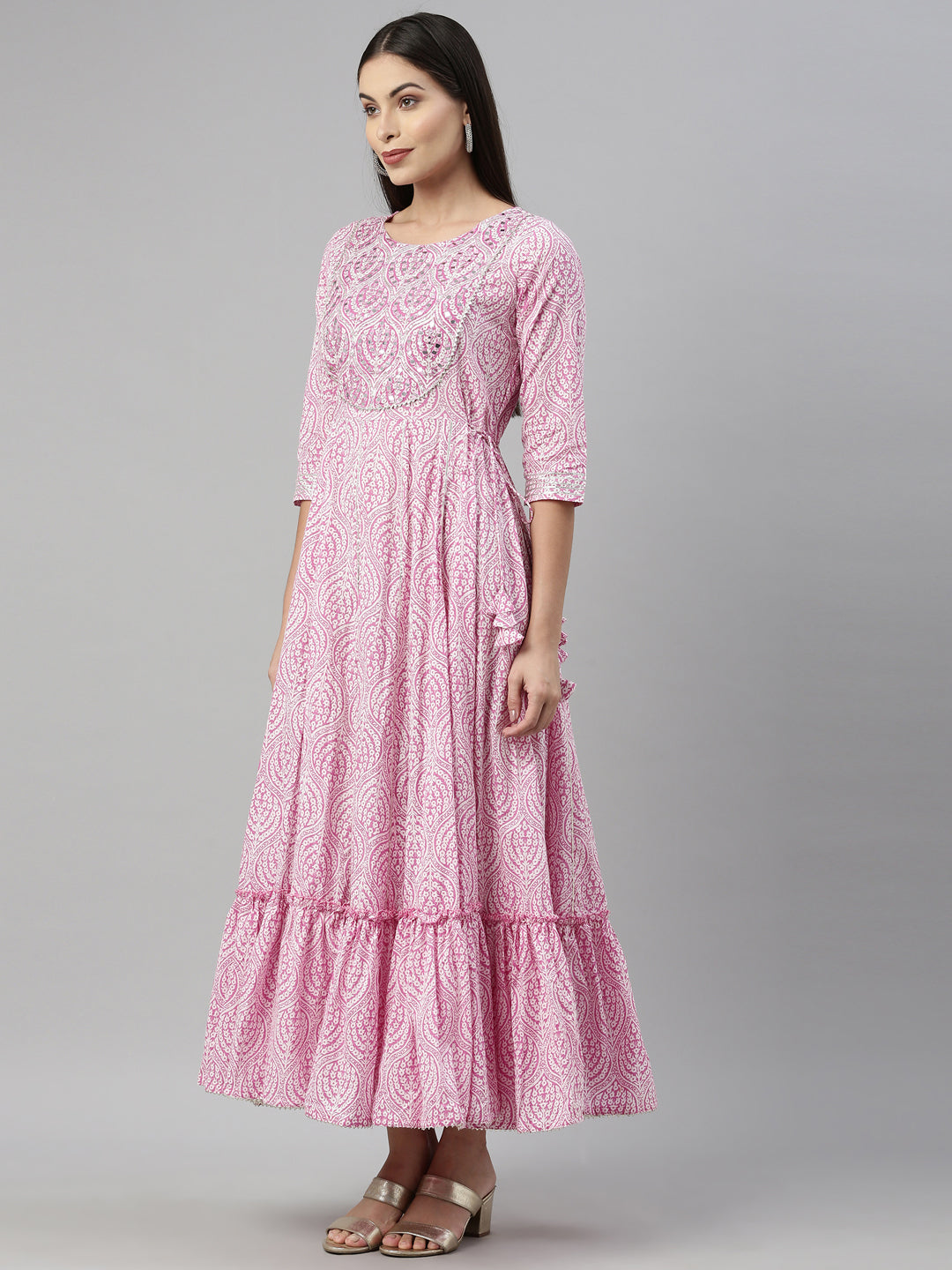 Neerus Pink cotton solid kurti - side view