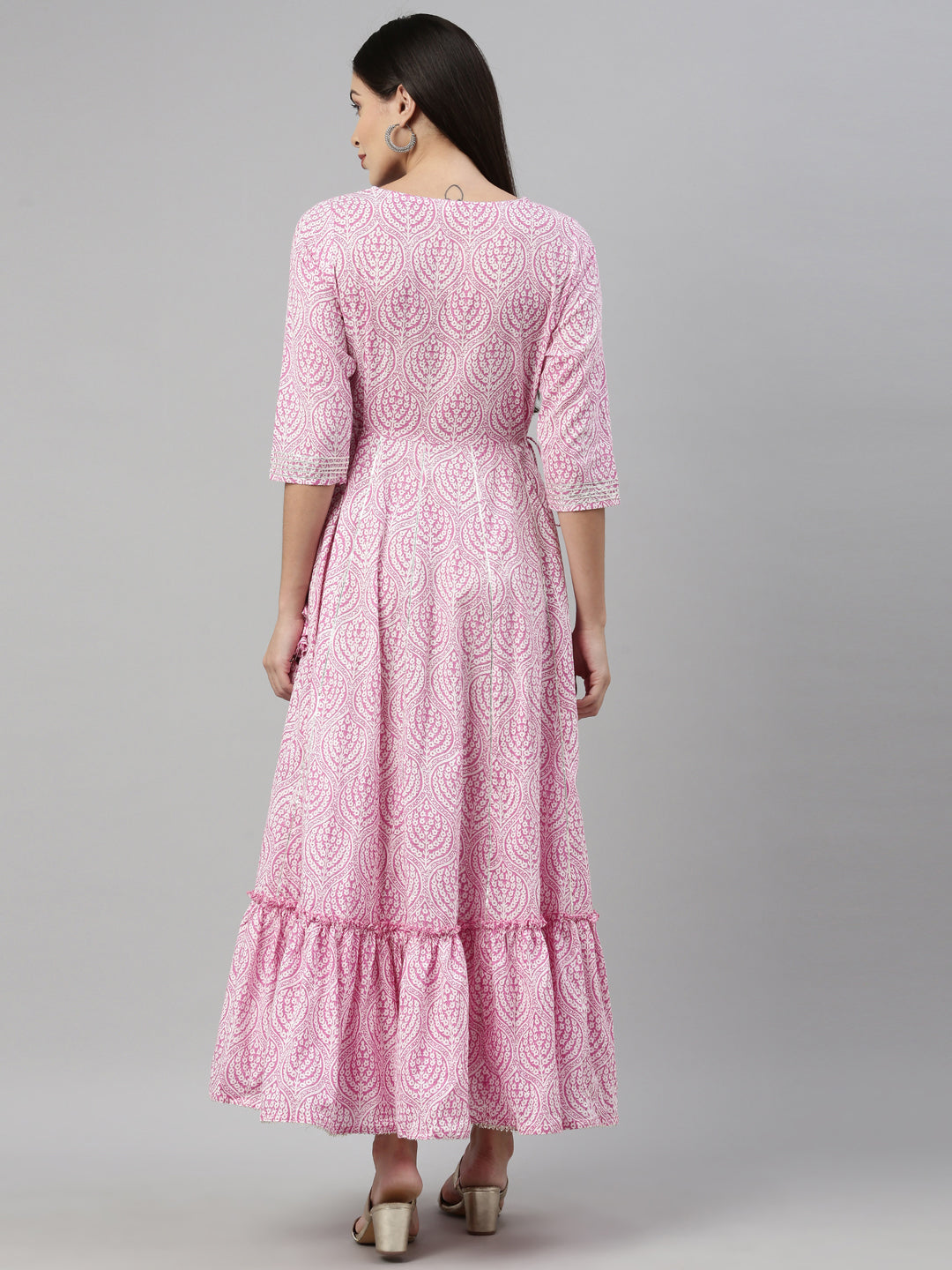 Neerus Pink cotton solid kurti - detail view 2