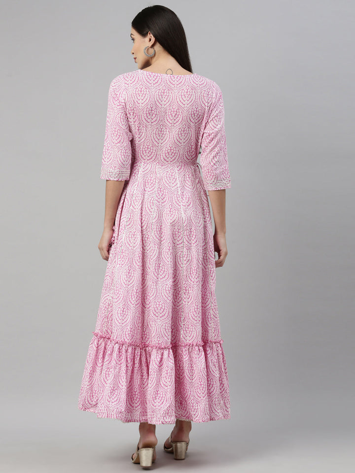 Neerus Pink cotton solid kurti - detail view 2