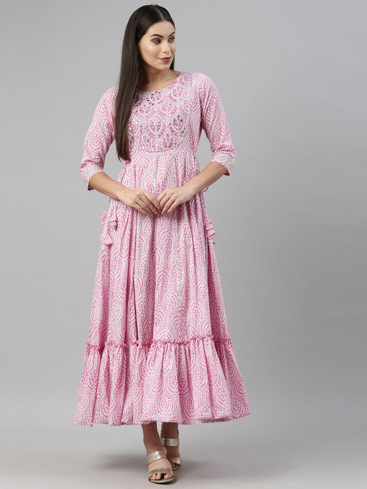 Neerus Pink cotton solid kurti - detail view 3