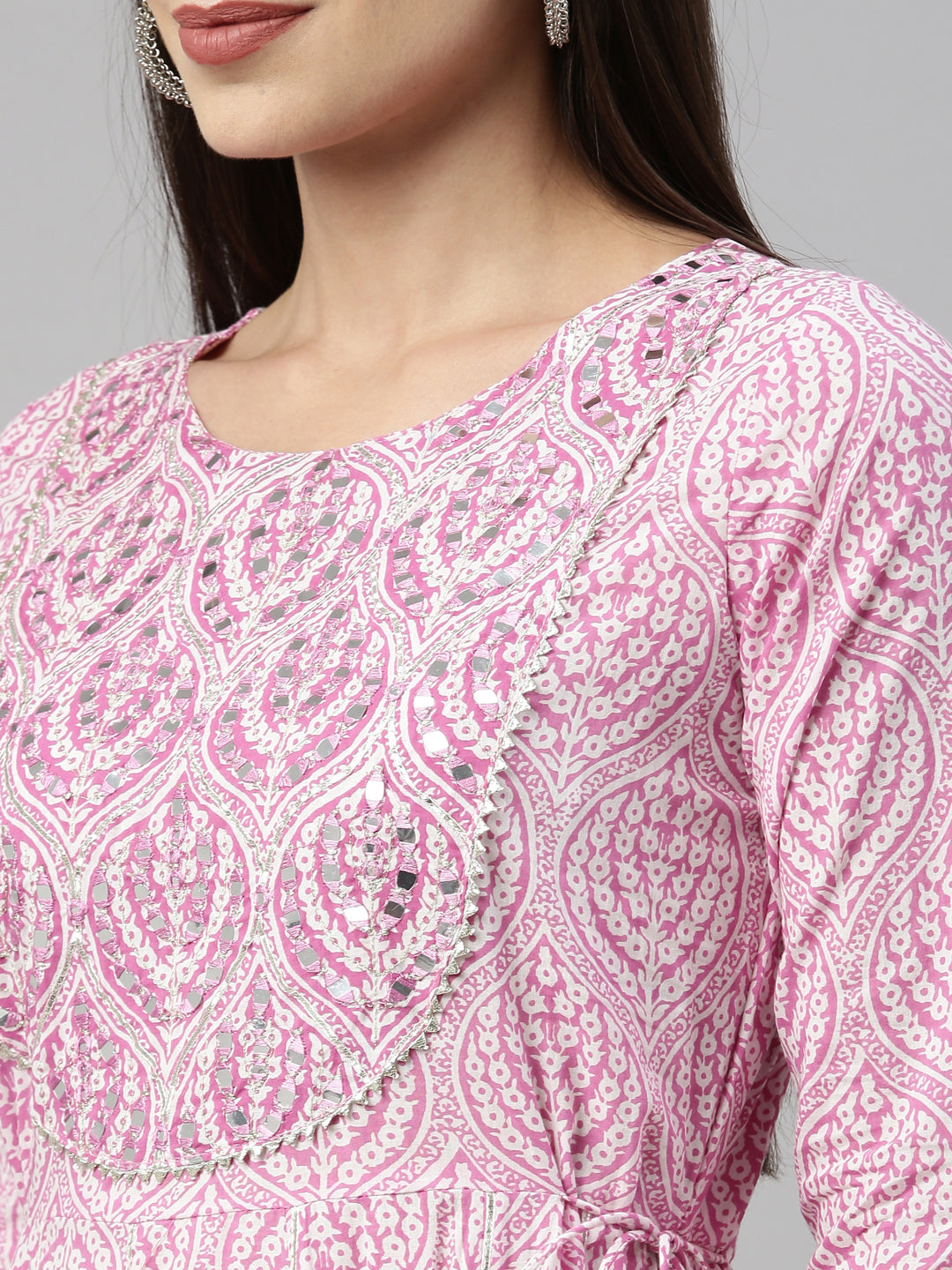 Neerus Pink cotton solid kurti - detail view 5