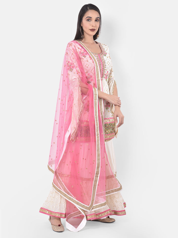 Neerus White Georgette Embroidered Sharara Set - back view