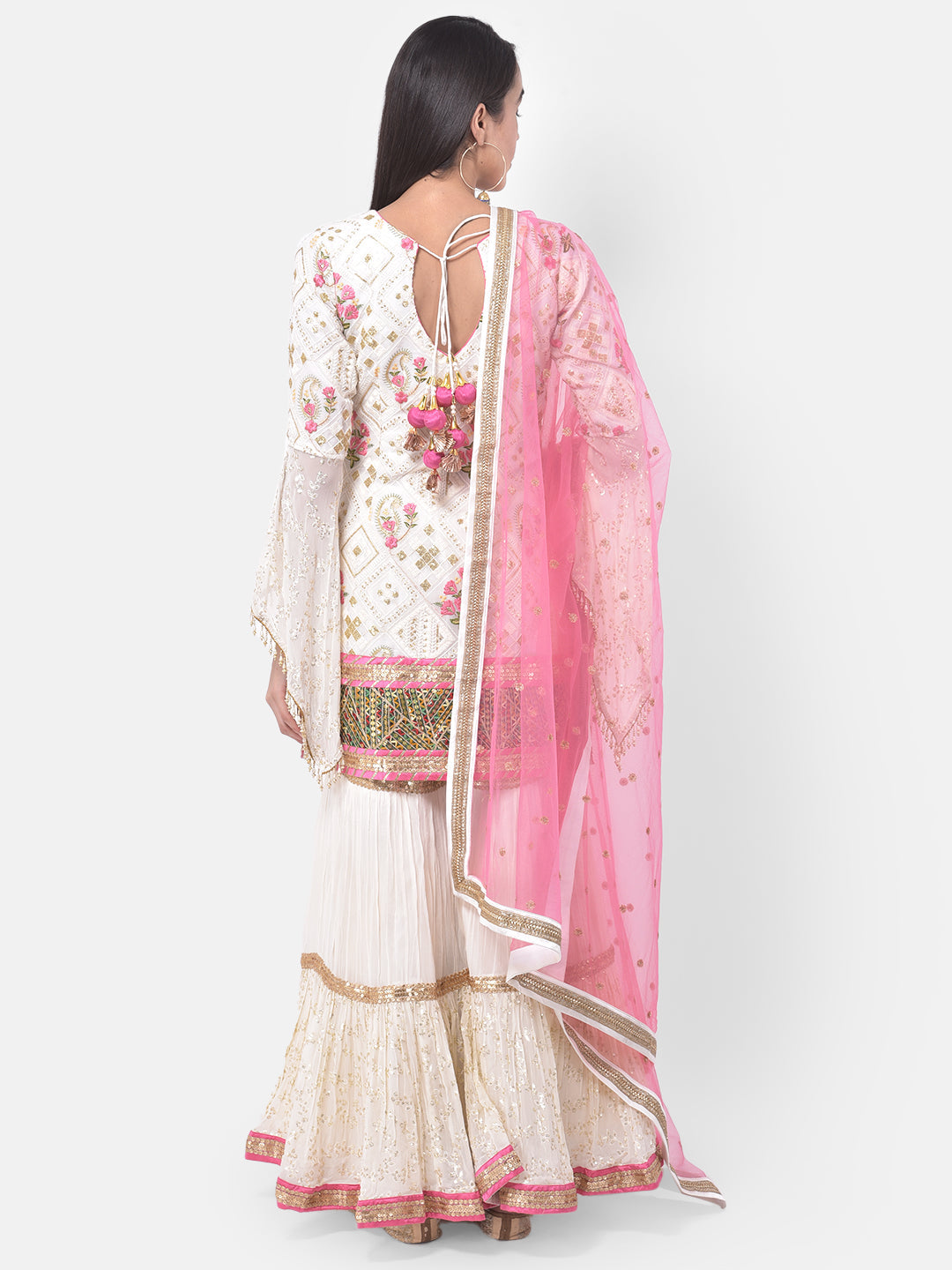 Neerus White Georgette Embroidered Sharara Set - detail view 1