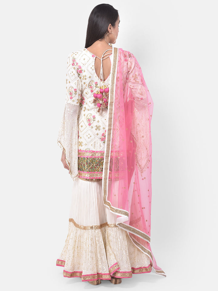 Neerus White Georgette Embroidered Sharara Set - detail view 1