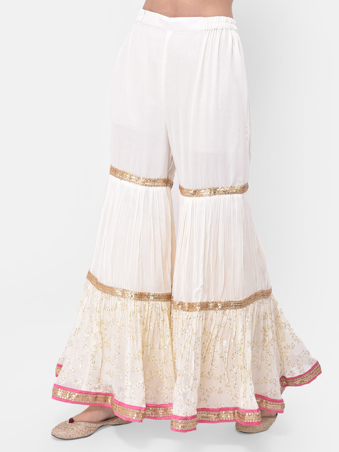 Neerus White Georgette Embroidered Sharara Set - detail view 5