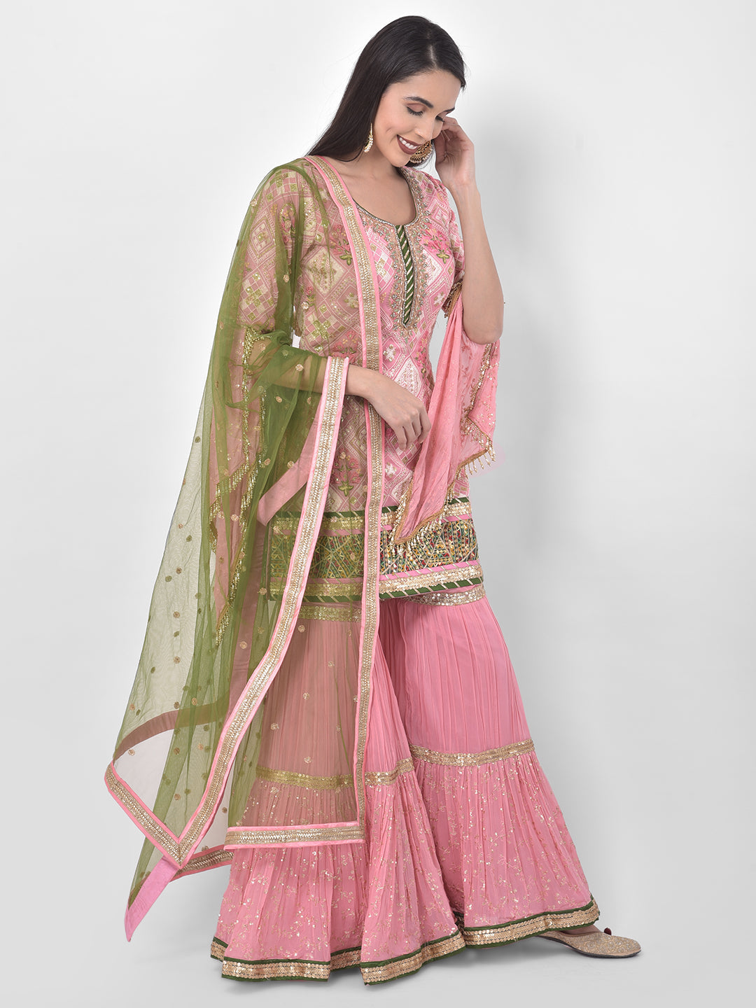 Neerus Pink georgette embroidered sharara set - back view
