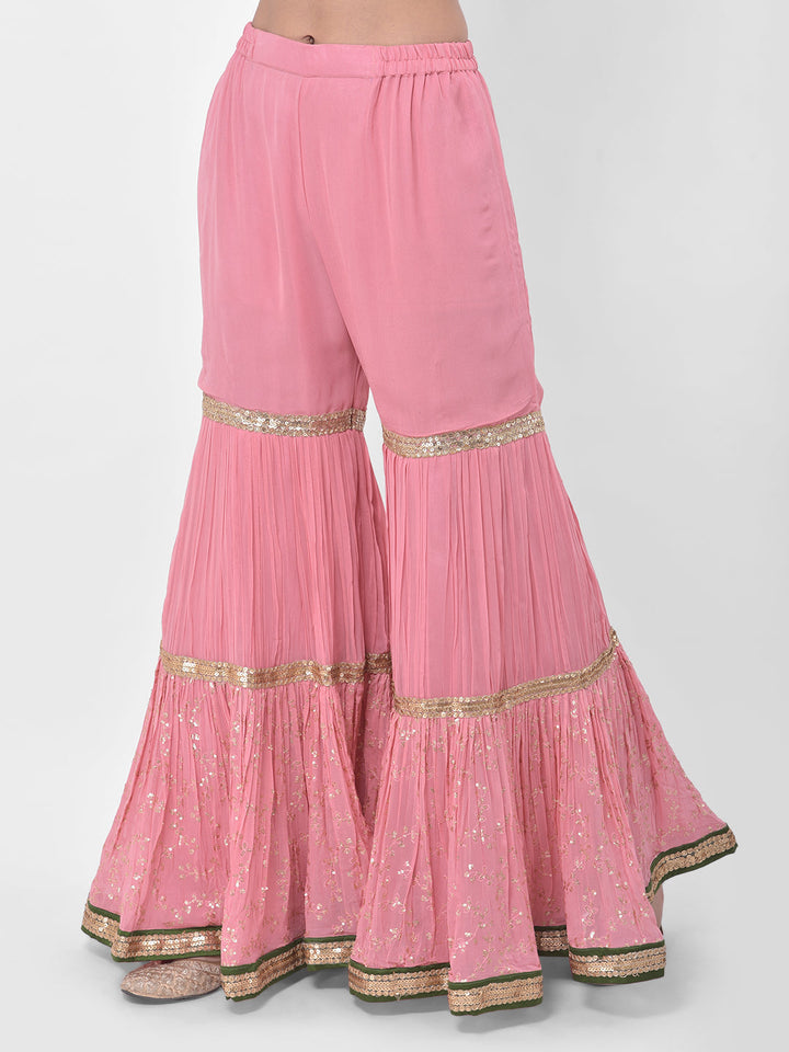 Neerus Pink georgette embroidered sharara set - detail view 3