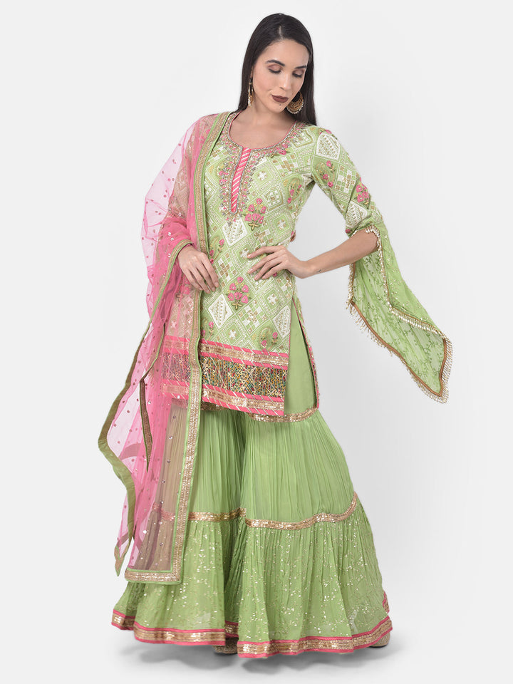Neerus Green Georgette Embroidered Sharara Set - detail view 3