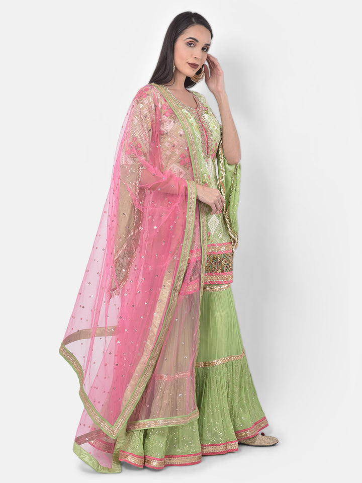 Neerus Green Georgette Embroidered Sharara Set - front view