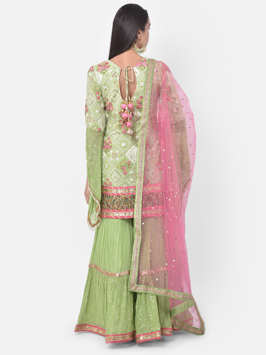 Neerus Green Georgette Embroidered Sharara Set - side view