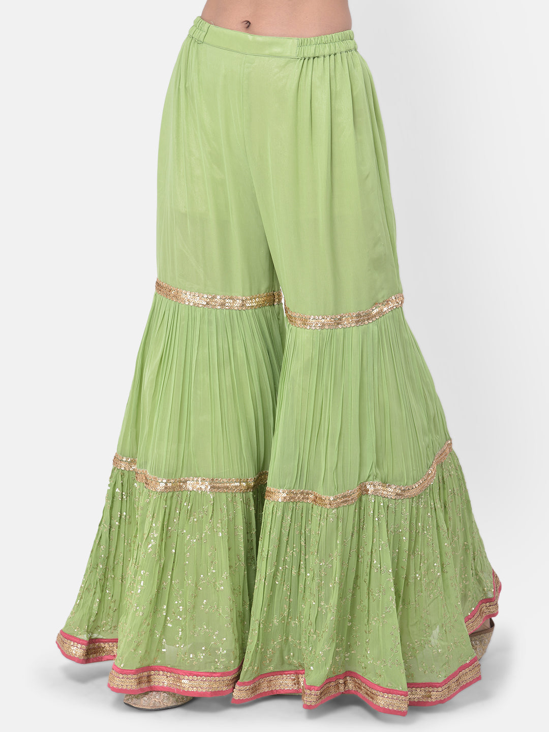 Neerus Green Georgette Embroidered Sharara Set - detail view 1