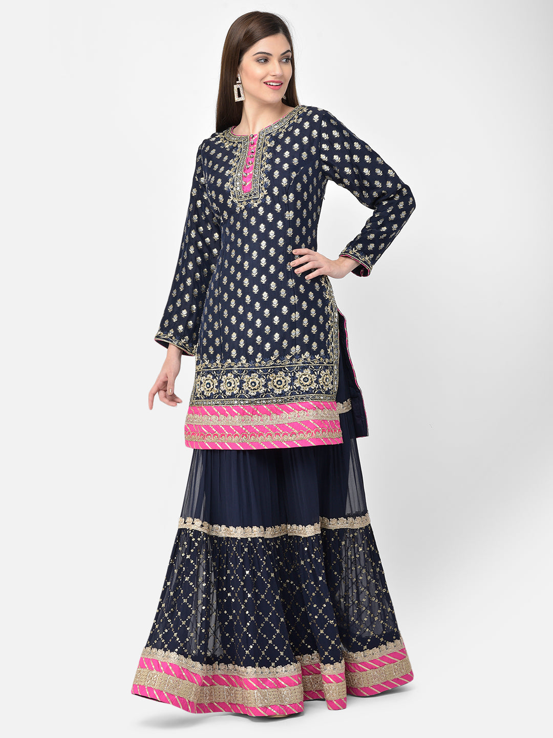 Neerus Blue Banarasi woven sharara set - detail view 5