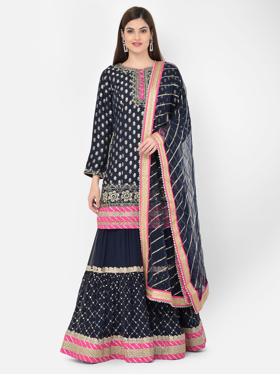 Neerus Blue Banarasi woven sharara set - front view