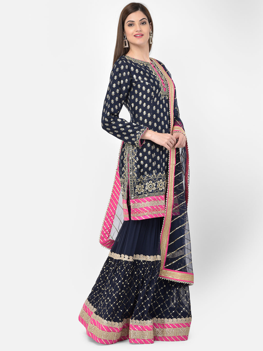 Neerus Blue Banarasi woven sharara set - side view