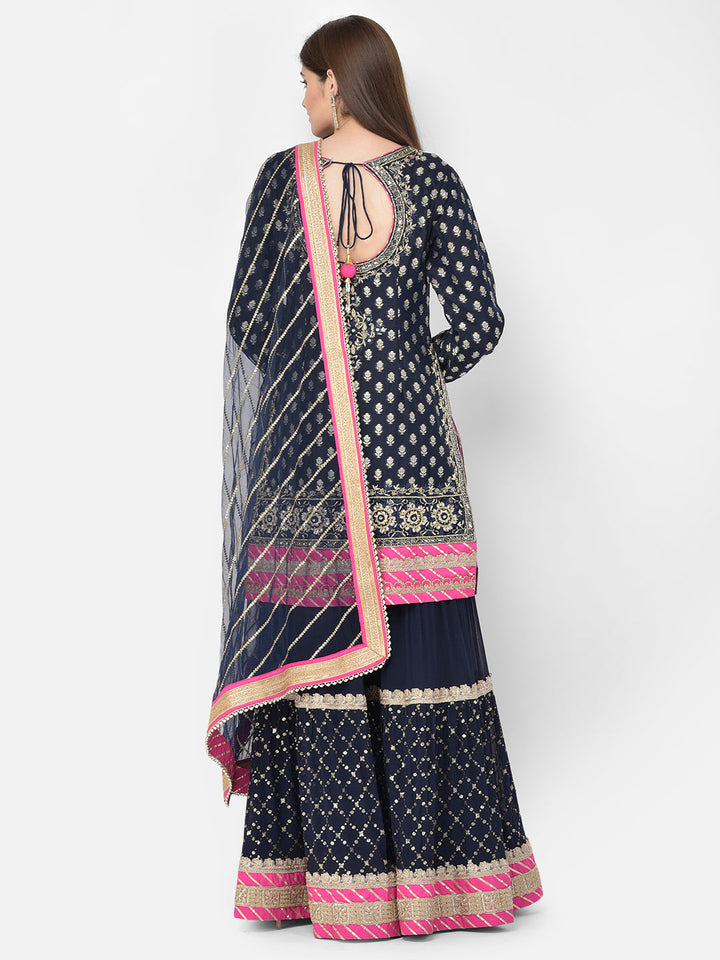 Neerus Blue Banarasi woven sharara set - detail view 1