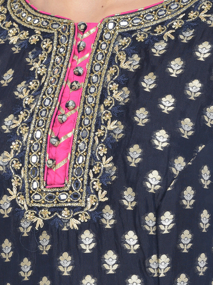 Neerus Blue Banarasi woven sharara set - detail view 2