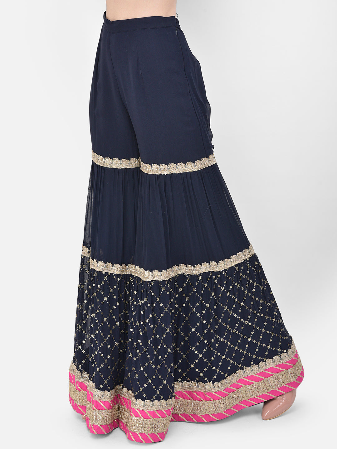 Neerus Blue Banarasi woven sharara set - detail view 4