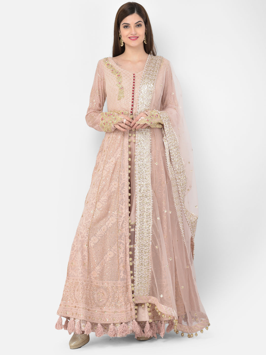 Neerus Grey georgette embroidered suit set - front view
