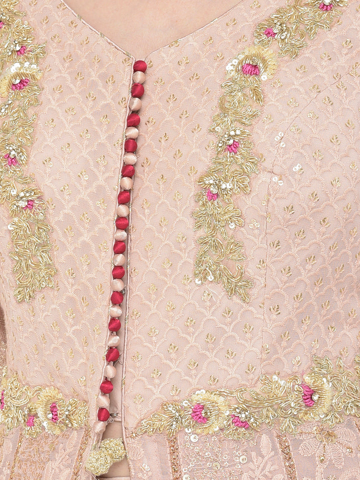 Neerus Grey georgette embroidered suit set - back view