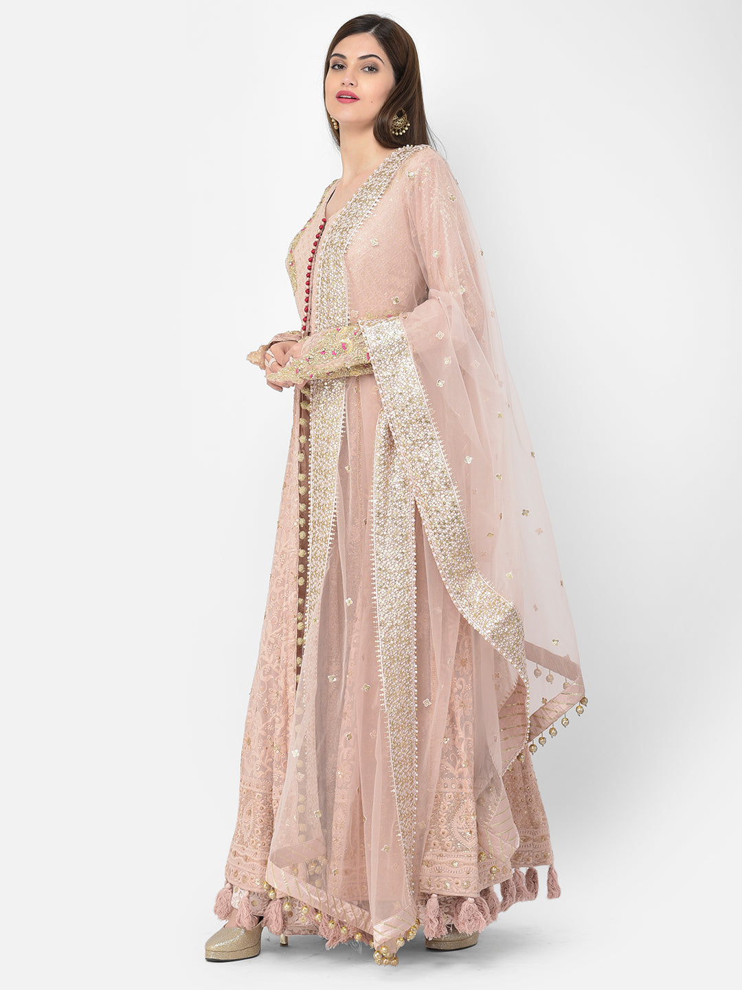 Neerus Grey georgette embroidered suit set - side view