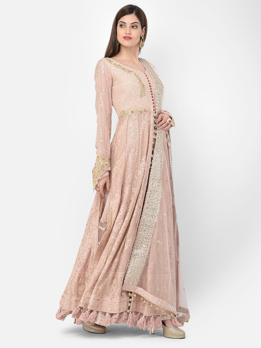 Neerus Grey georgette embroidered suit set - detail view 1