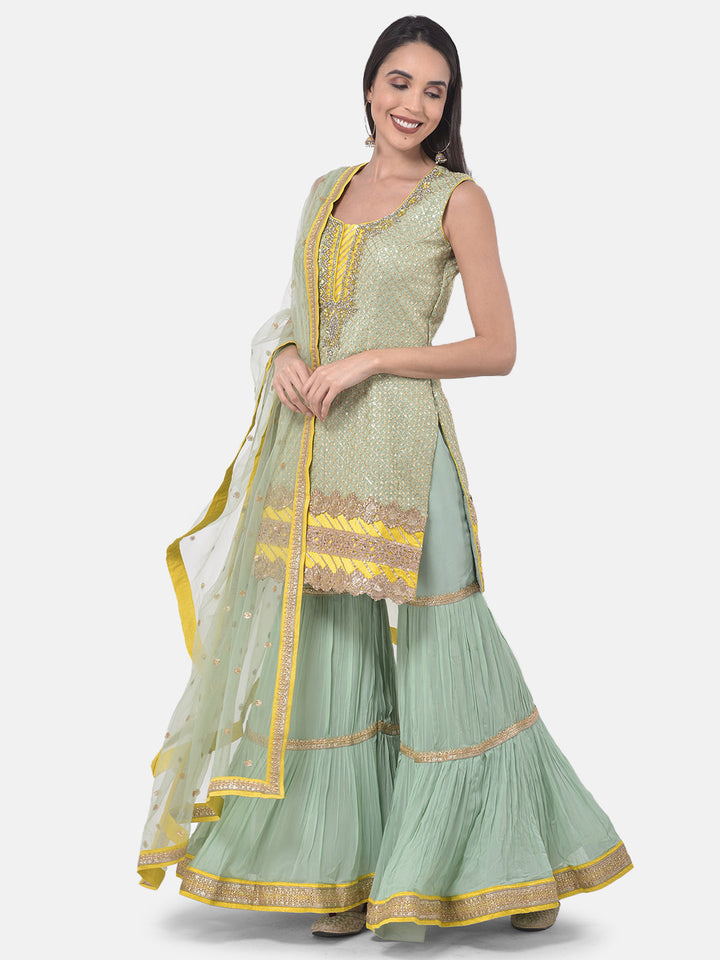 Neerus Green georgette embroidered sharara set - detail view 5
