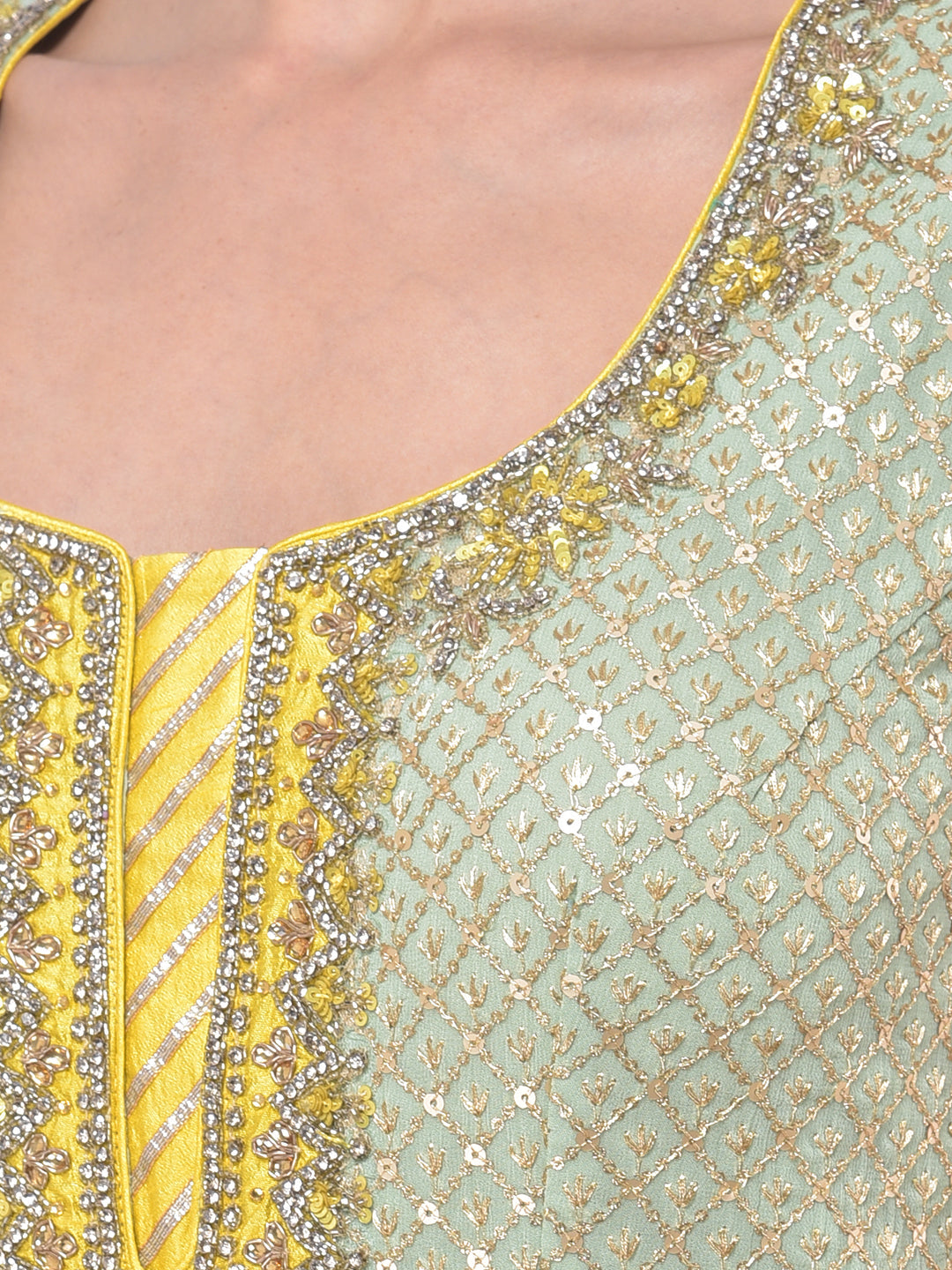 Neerus Green georgette embroidered sharara set - detail view 1