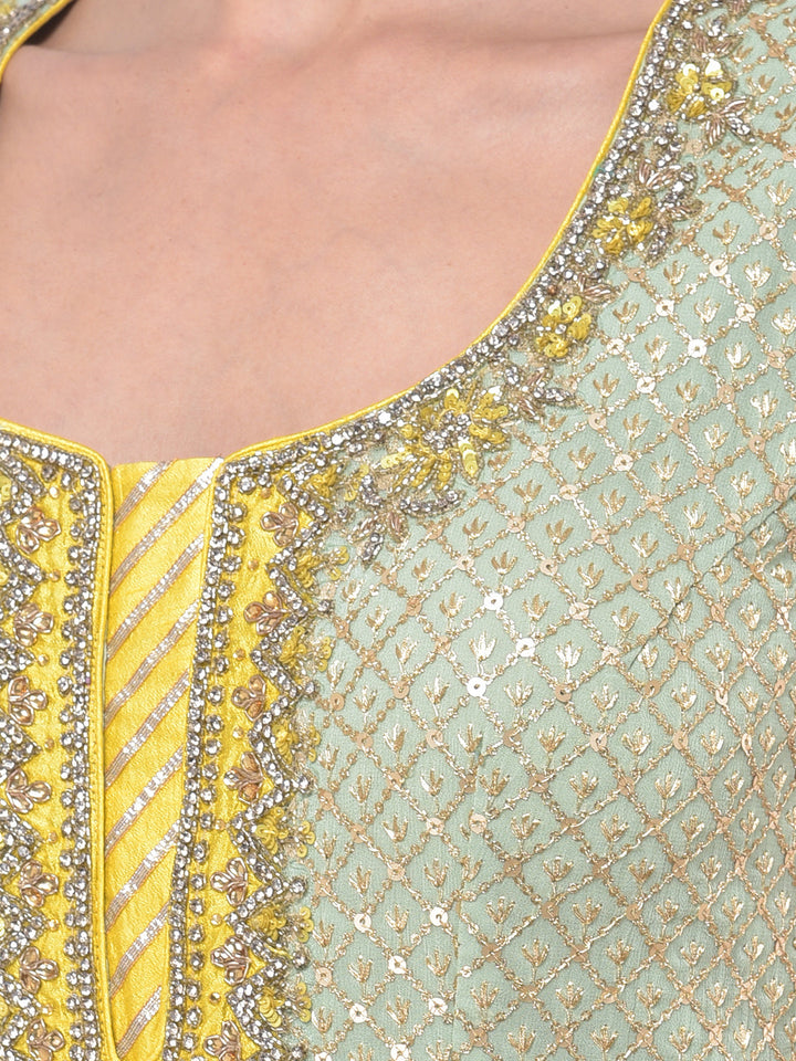 Neerus Green georgette embroidered sharara set - detail view 1