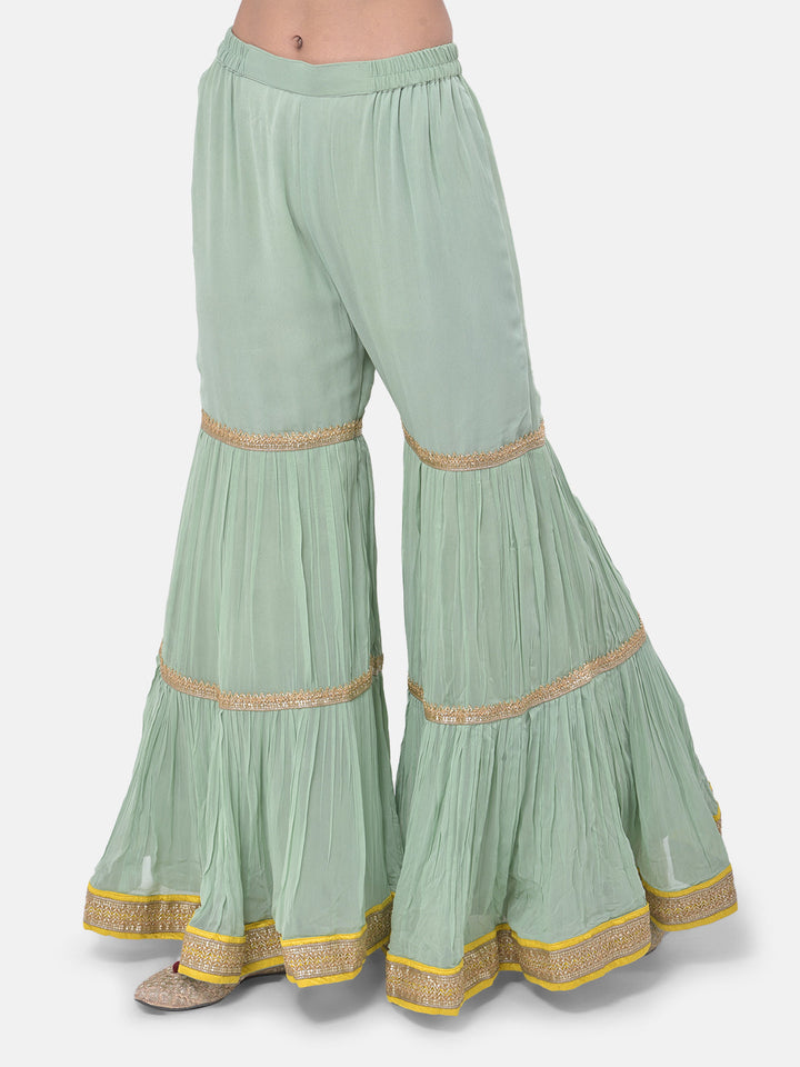 Neerus Green georgette embroidered sharara set - detail view 2