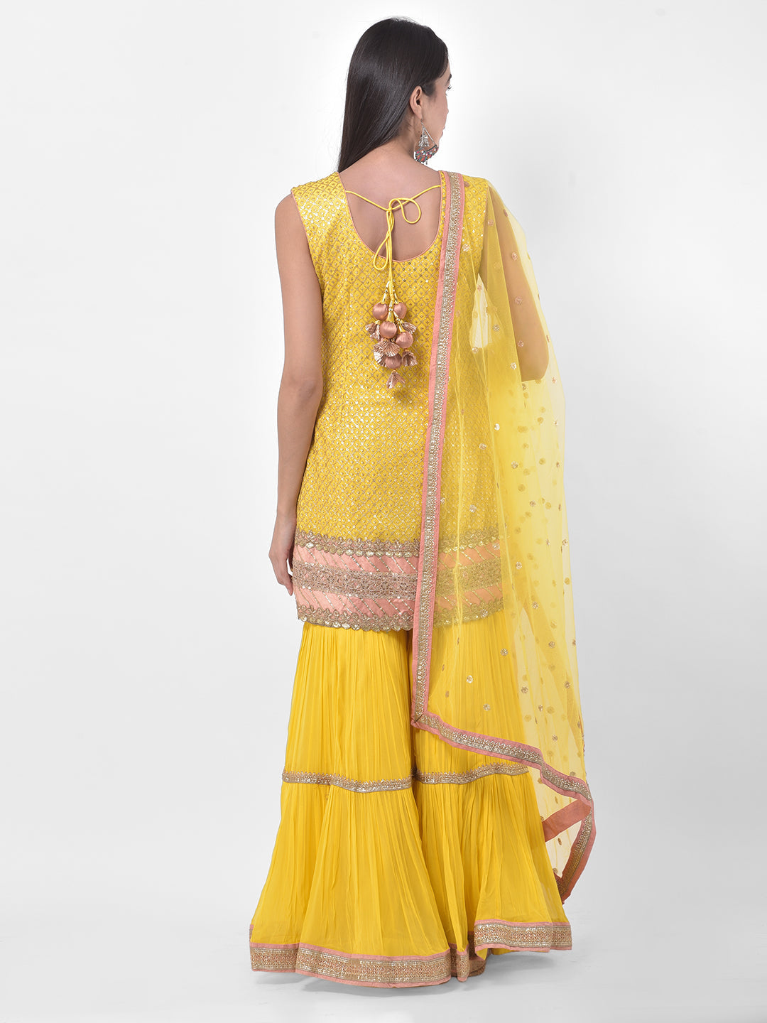 Neerus Yellow Georgette Embroidered Sharara Set - side view