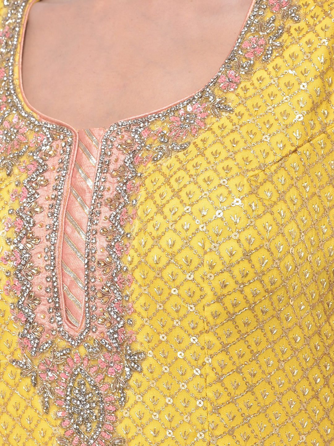 Neerus Yellow Georgette Embroidered Sharara Set - detail view 1
