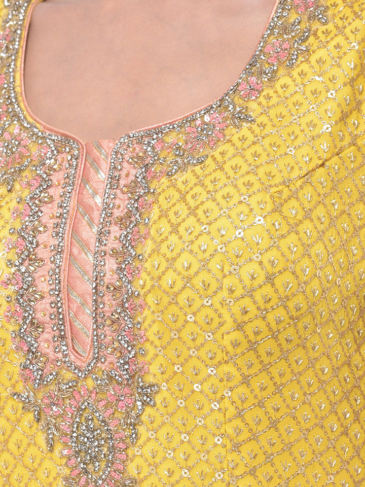 Neerus Yellow Georgette Embroidered Sharara Set - detail view 1