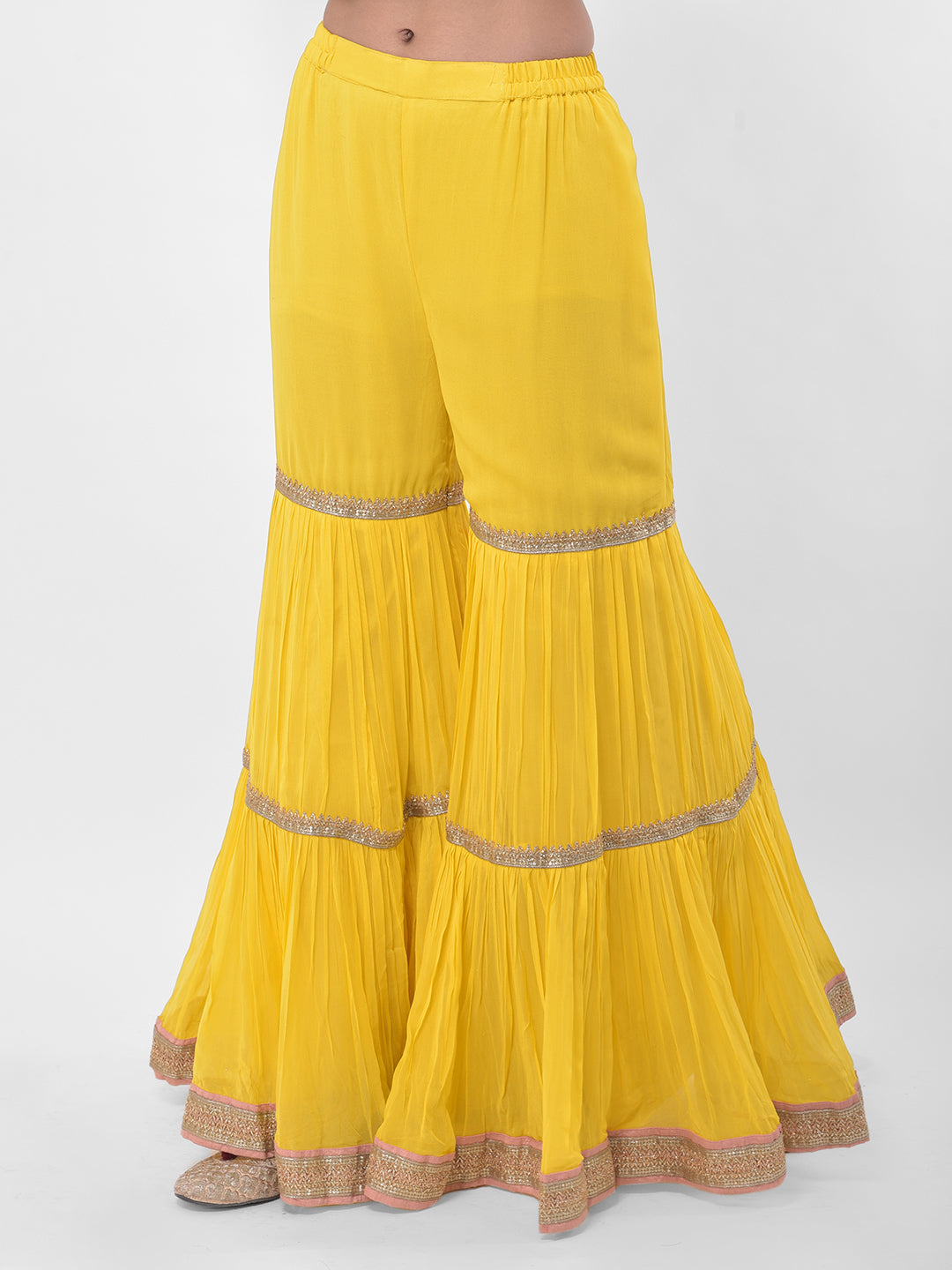Neerus Yellow Georgette Embroidered Sharara Set - detail view 2