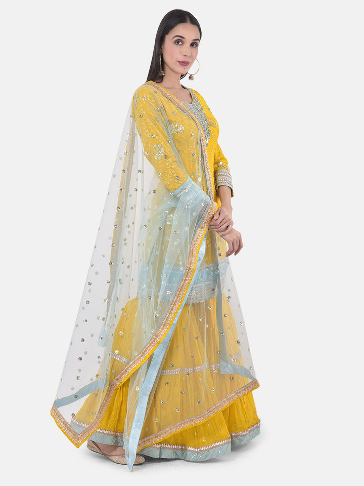 Neerus Yellow Georgette Embroidered Sharara Set - front view