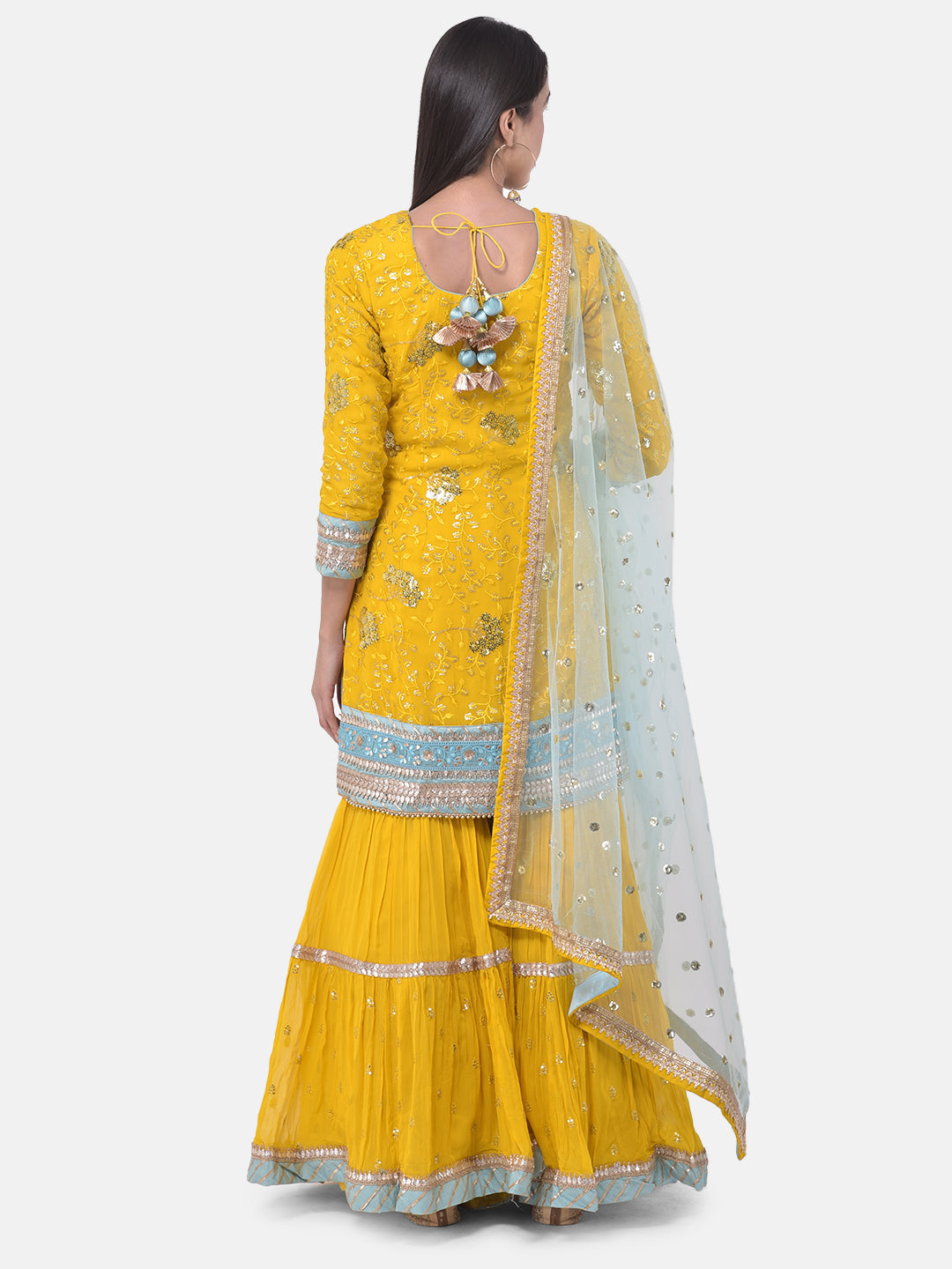 Neerus Yellow Georgette Embroidered Sharara Set - side view