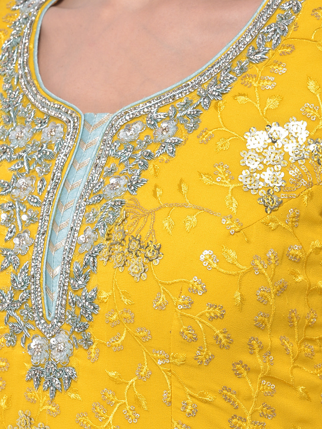 Neerus Yellow Georgette Embroidered Sharara Set - detail view 1