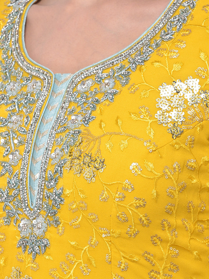 Neerus Yellow Georgette Embroidered Sharara Set - detail view 1