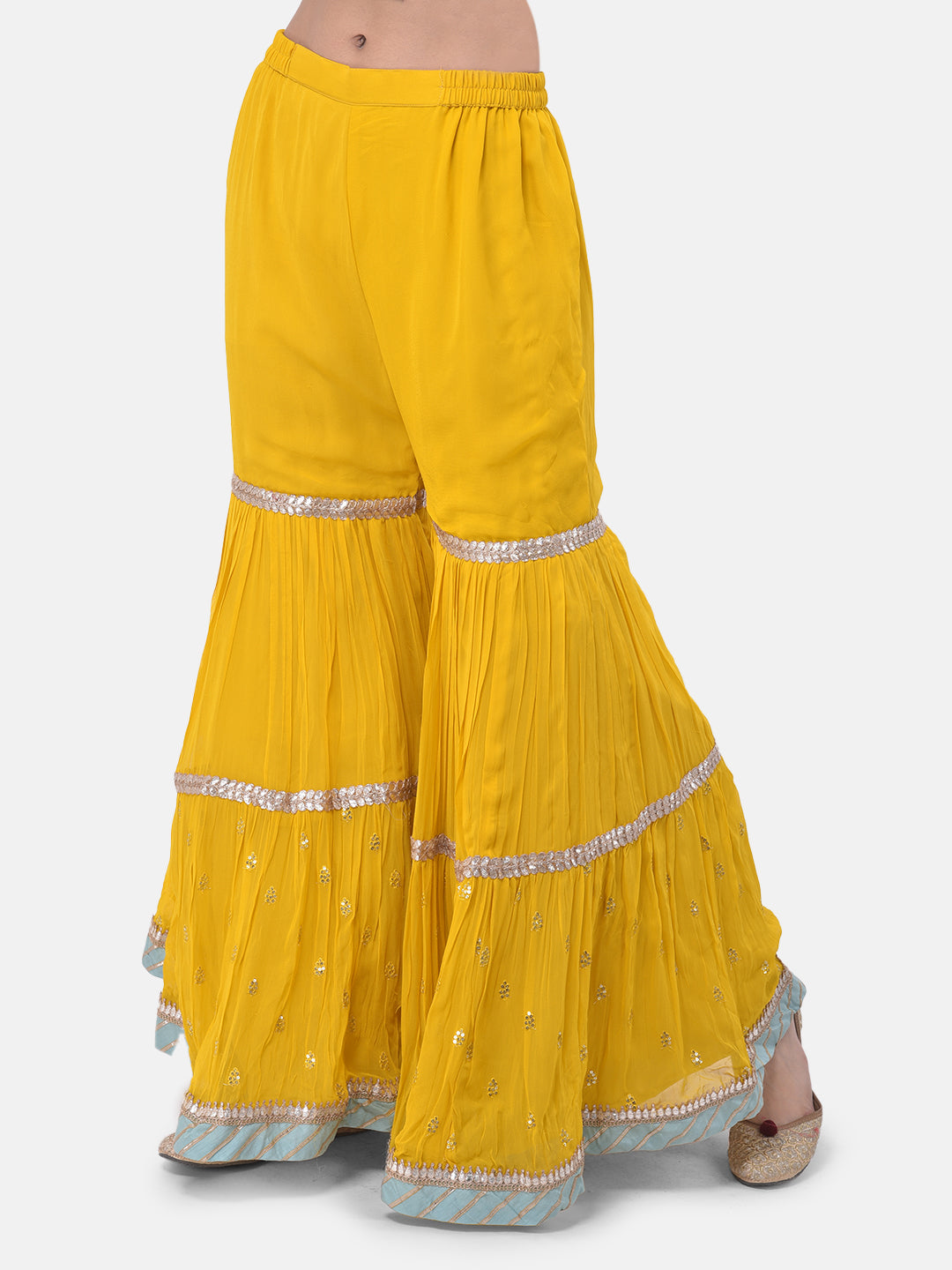 Neerus Yellow Georgette Embroidered Sharara Set - detail view 3