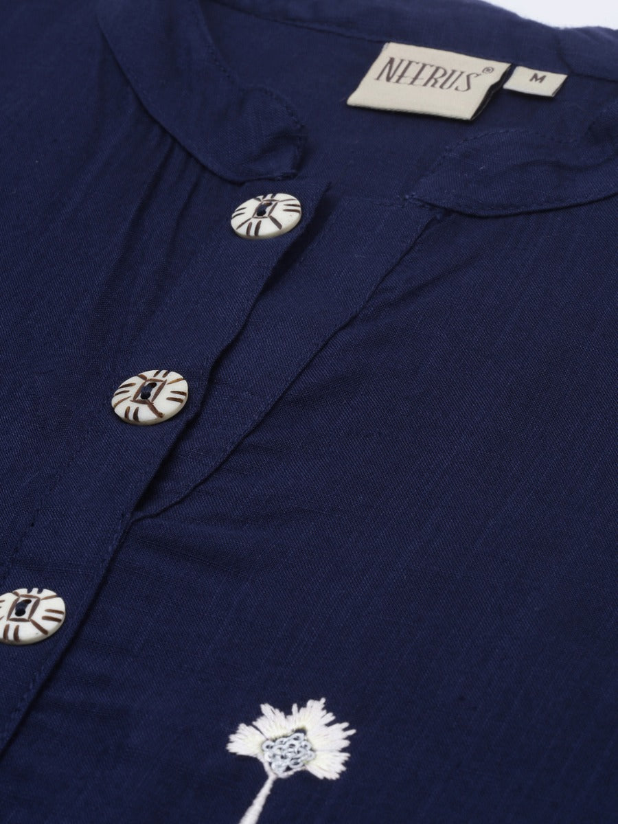 Neerus Blue embroidered kurta set with palazzo - back view