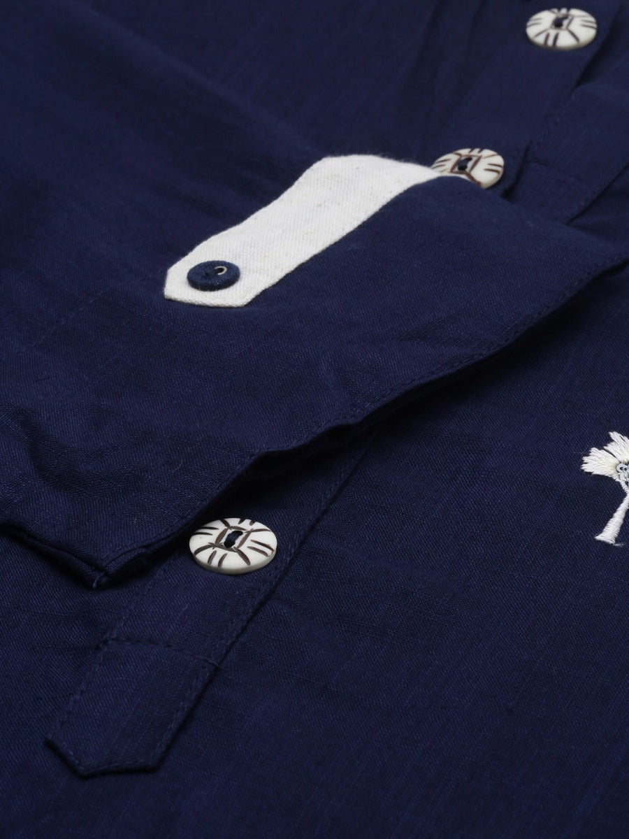 Neerus Blue embroidered kurta set with palazzo - detail view 1